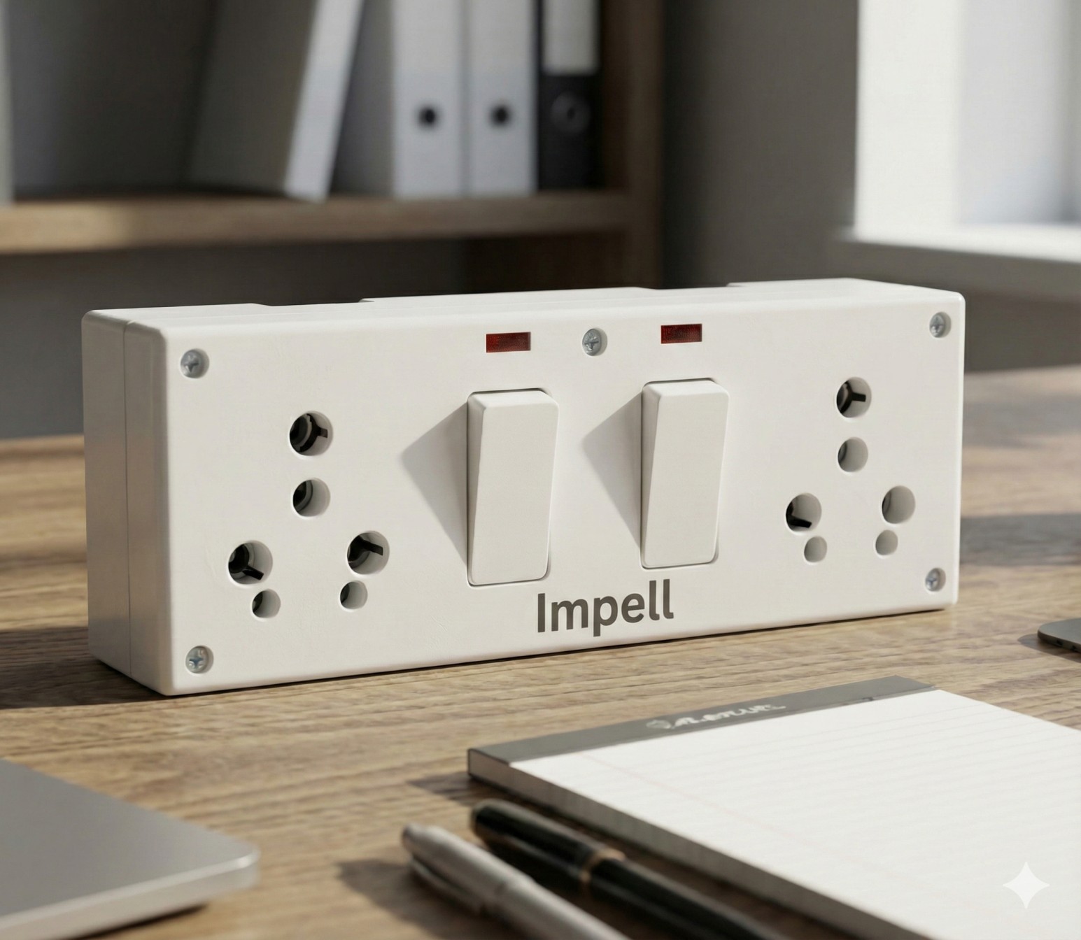 Impell S.S. Double Combined with Junction Box and Indicator – 16A, White